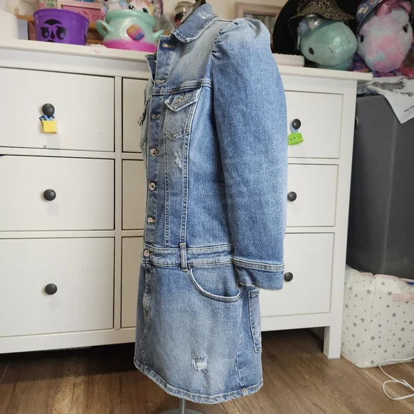 Retrofete Sibi dress Bailey distressed denim mini jean puff sleeves women's xs - Picture 12 of 17